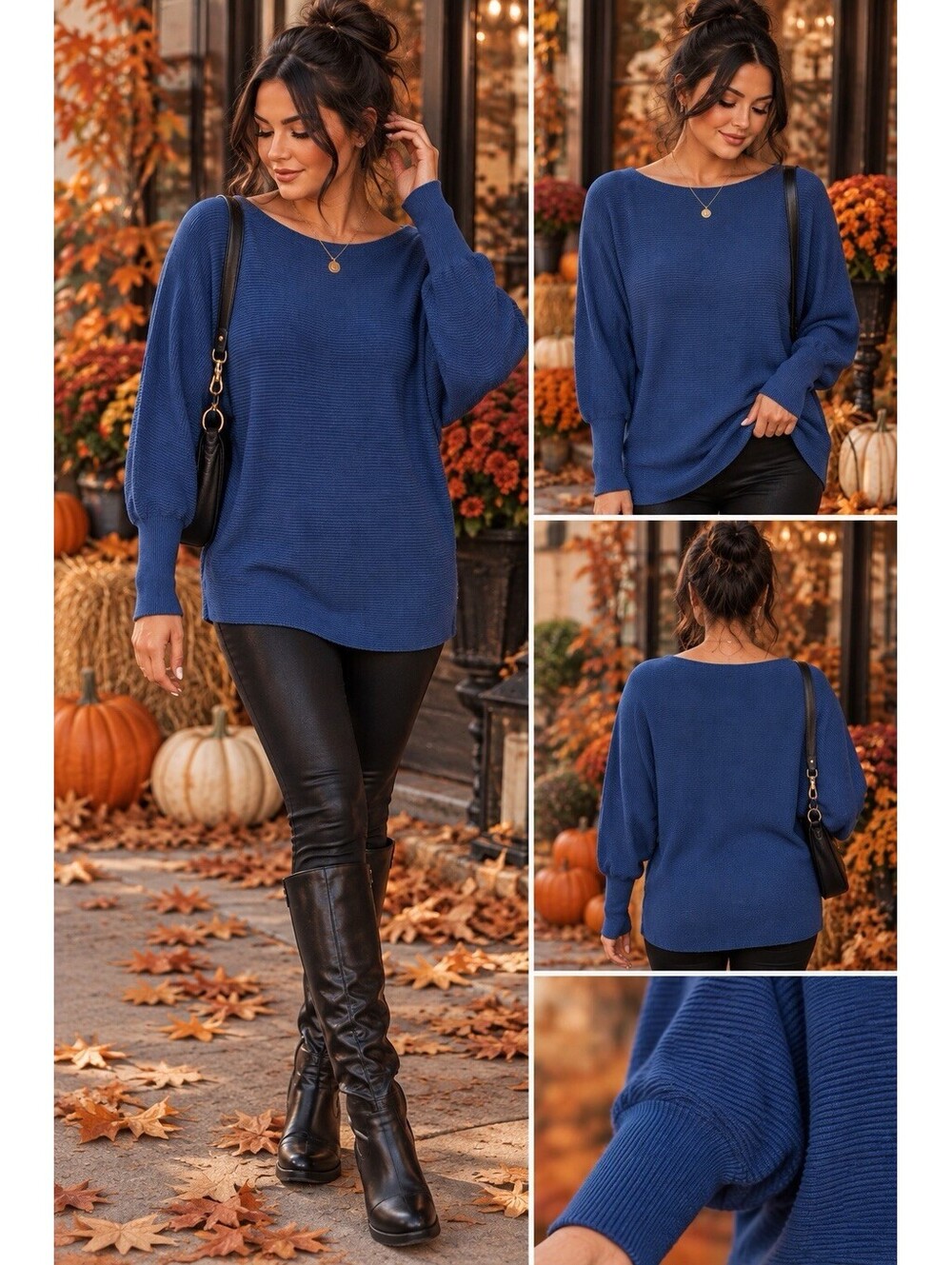 Tommy Bahama Womens Royal Blue Boatneck Ribbed Knit Oversized Sweater Dolman L